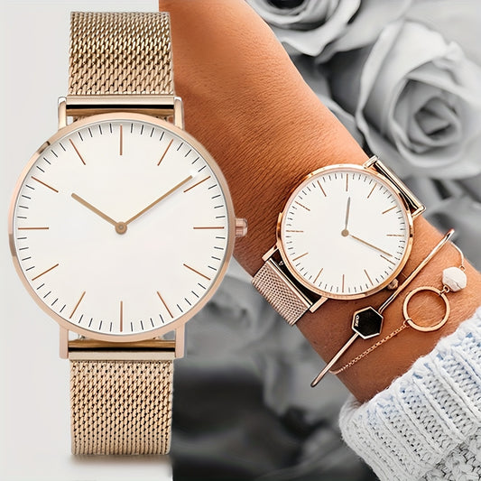 A Stylish Quartz Watch for Students Featuring a Steel Band, Round Dial, And Alloy Strap And Case - an Ideal Present for Women