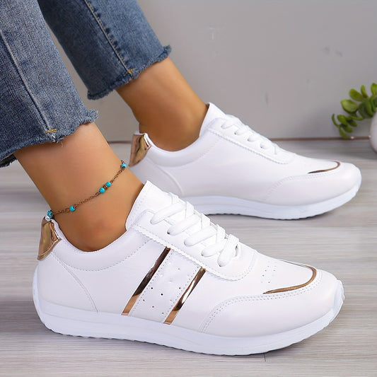 New Four Seasons Lace-Up Casual Sneakers, Fashionable and Trendy, Elegant Street-Style Academic Look, Breathable and Comfortable, Modern and Lightweight, Suitable for Home, Hiking, and Beginners, Women's White Shoes