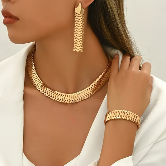 4pcs Jewelry Set, 14K Gold Plated Classic Punk Style, Iron Metal, for Daily and Party Wear, Suitable for All Seasons