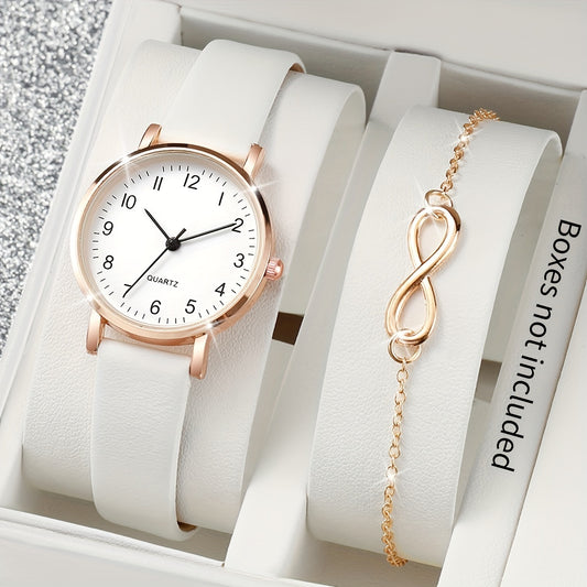 Minimalist Women's Quartz Watch with Niche Style and Digital Scale Dial + 8-Character Bracelet, 2pcs Set (Watch Box Not Included)