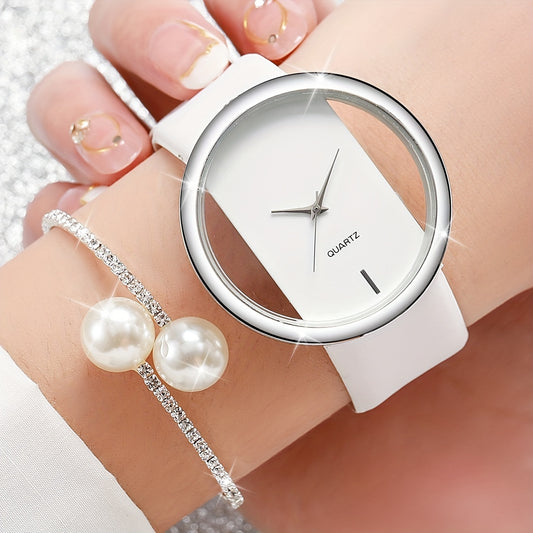 Set of 2 Stylish Women'S Quartz Watches with a Hollow Dial And Bracelet, Excluding The Watch Box